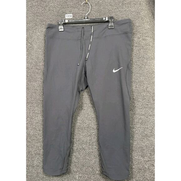 Nike Dri Fit Cropped Running Pants Womens Size 1X Black Drawstring Mid Rise - Picture 1 of 6